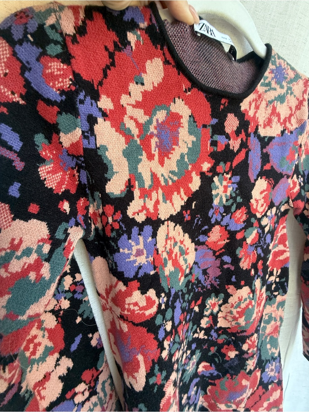 Zara Floral Jacquard Tapestry Knit Mini Dress Size S - Picture 3 of 5